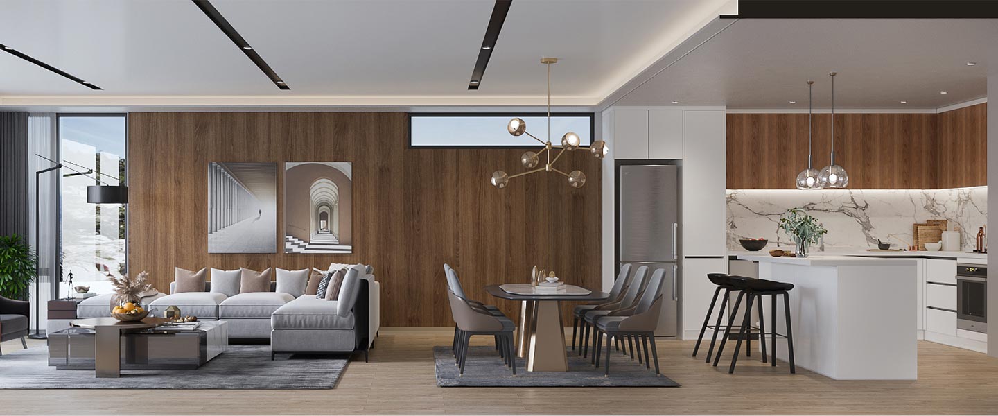 white wood grain villa minimalist style decor