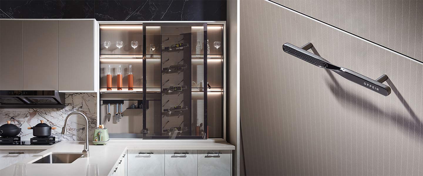 Grey kitchen cabient with glass door plcc22046