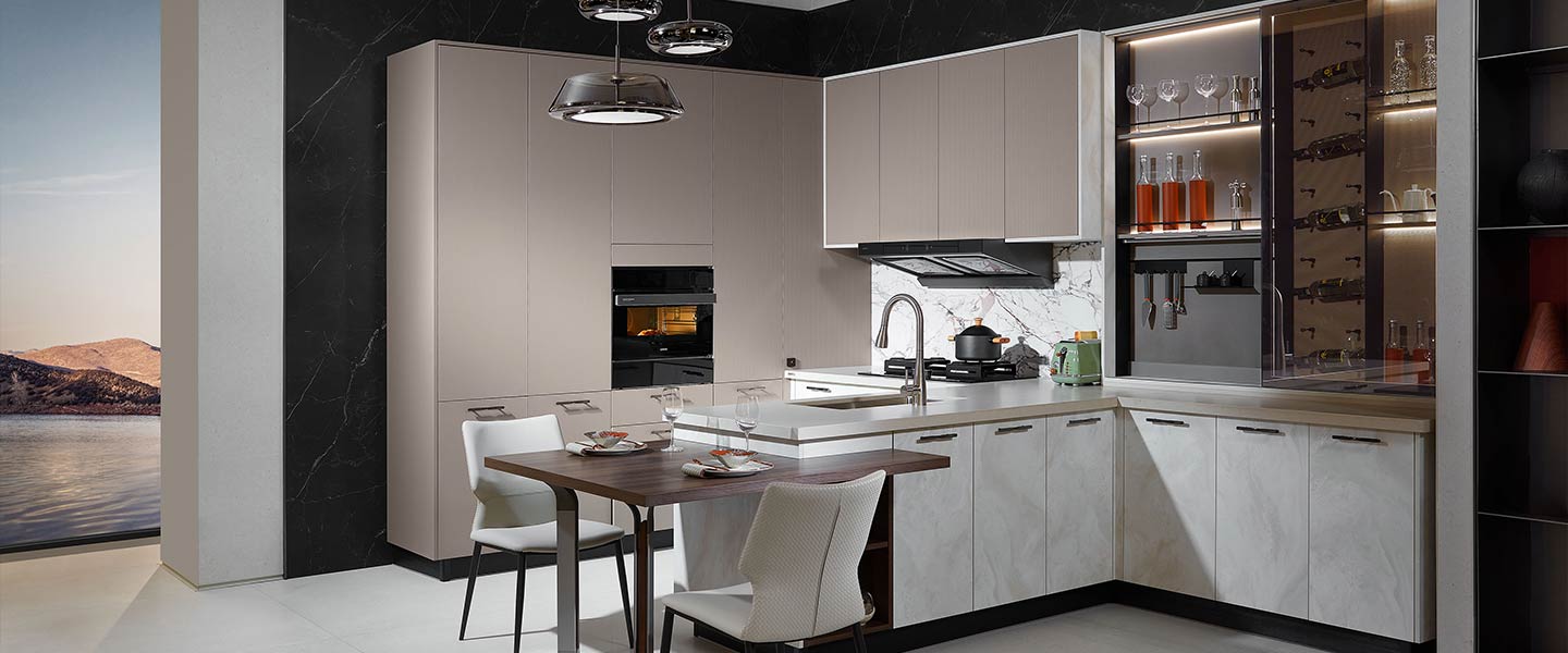 Grey kitchen cabient with glass door plcc22046